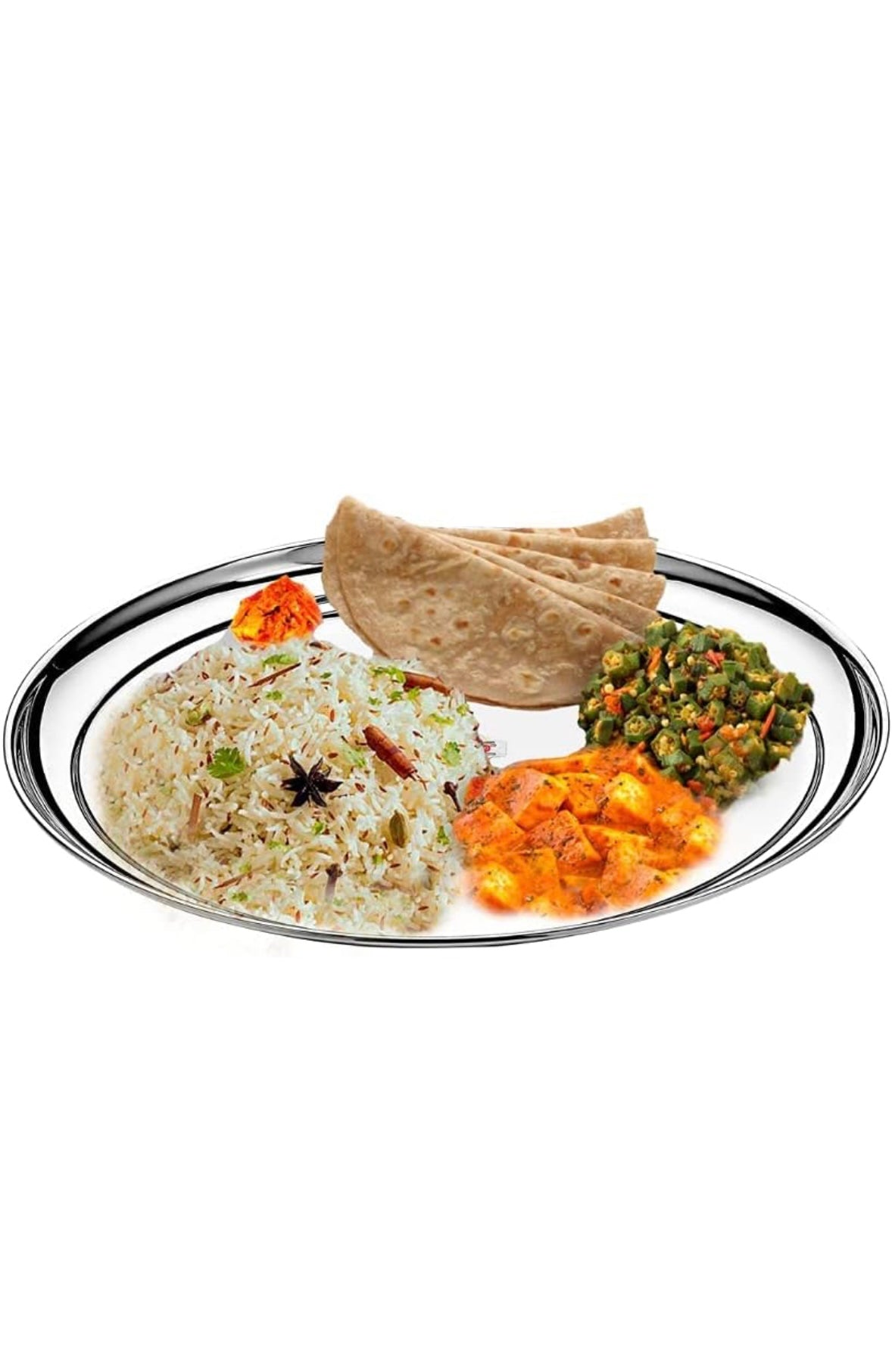 Stainless Steel Rajbhog Plate | Set of 6 | Laser Assorted Flower