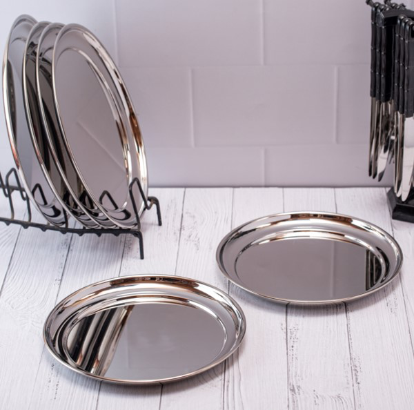 Stainless Steel Rajbhog Plate | Set of 6 | Plain