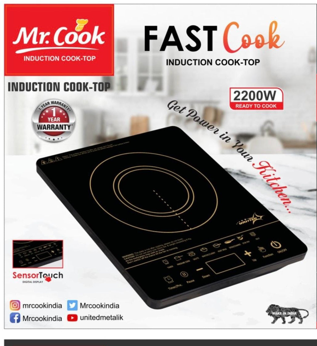 Mr cook INDUCTION by United 2200 watt Induction Cooktop With Crystal Glass, Touch screen Display, Black