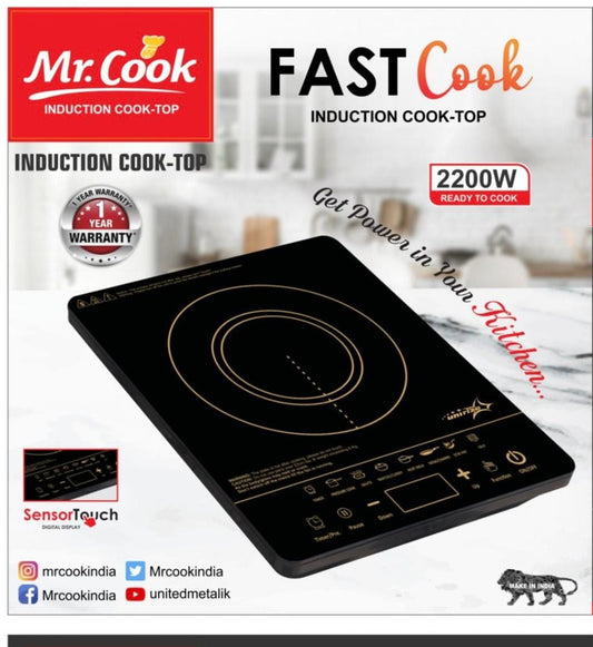 Mr cook INDUCTION by United 2200 watt Induction Cooktop With Crystal Glass, Touch screen Display, Black
