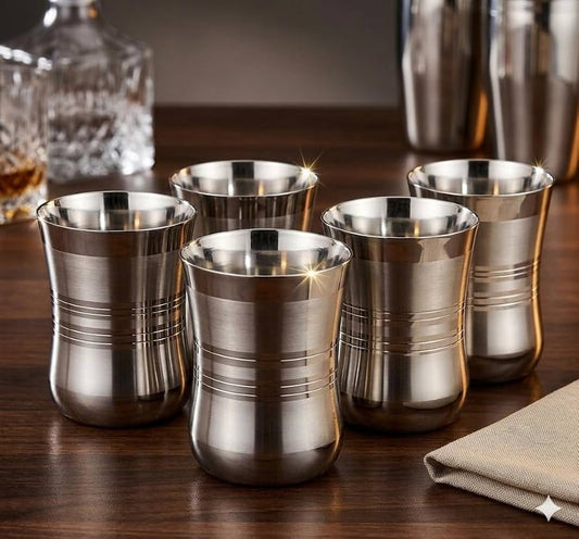 Prashi Stainless Steel damru Glass  (Set Of 6) silver touch