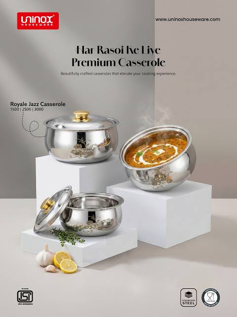 Royale Jazz Stainless Steel Casserole 1500ml / 2500ml / 3000ml
