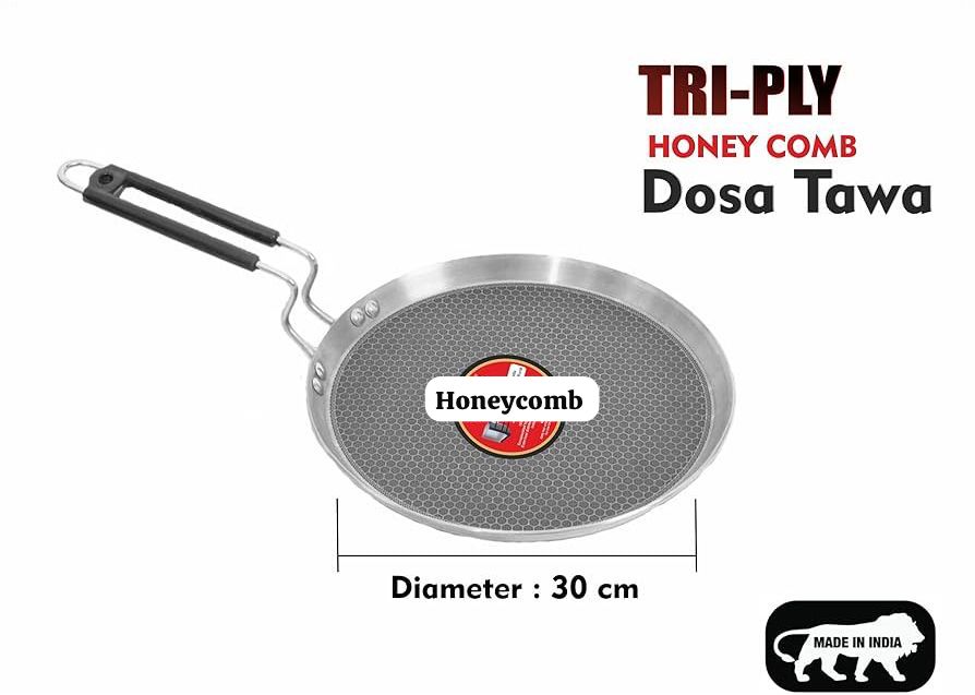Stainless Steel Honeycomb Dosa Tawa Mirror Finish PVC Handle