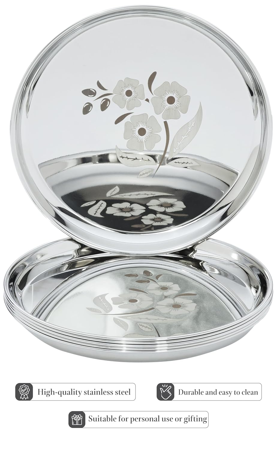 Stainless Steel NP Thali | Set of 6 | Plain
