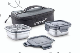 Square Bite 2 Stainless Steel Lunch Box 400ml + 400ml