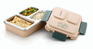 Tiffi Tri - Multi-Partition Stainless Steel Lunch Box Mirror Finish